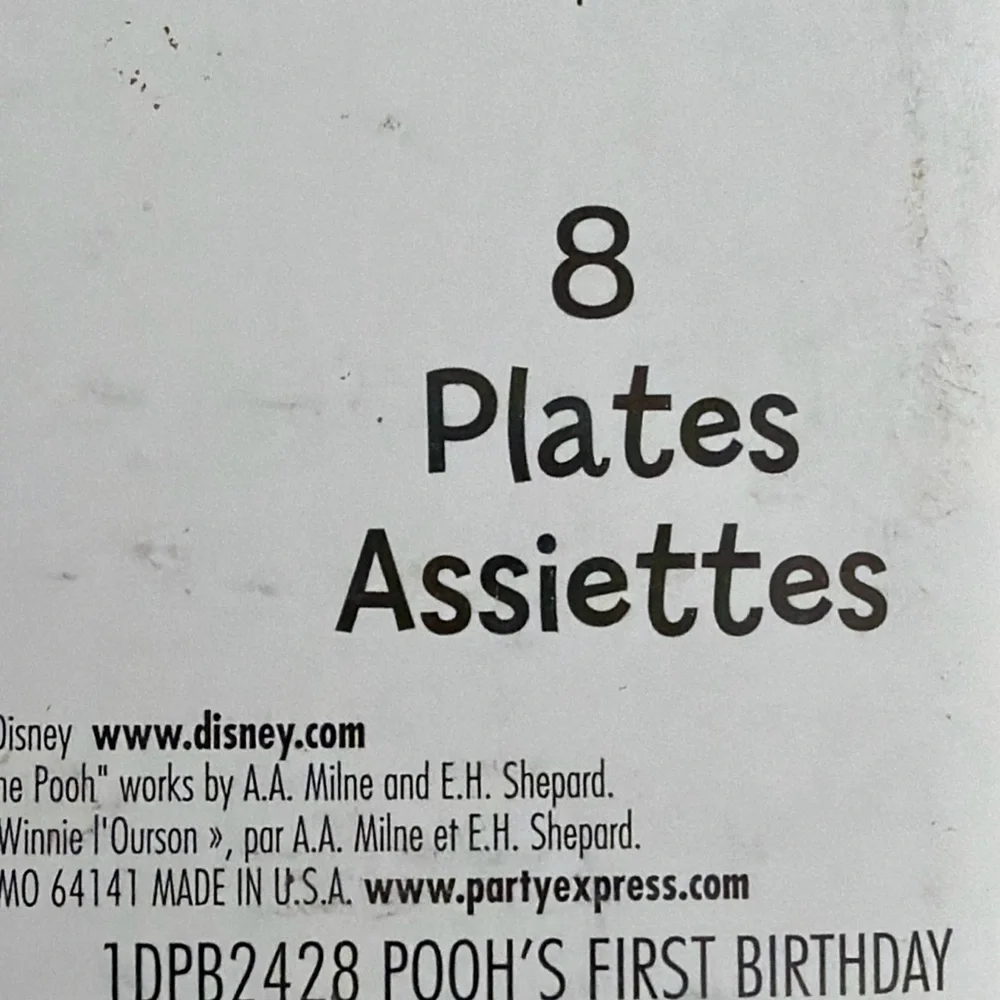 Hallmark Winnie the Pooh 1st Birthday Plates - 5 Sets of 8. 40 Plates in Total.